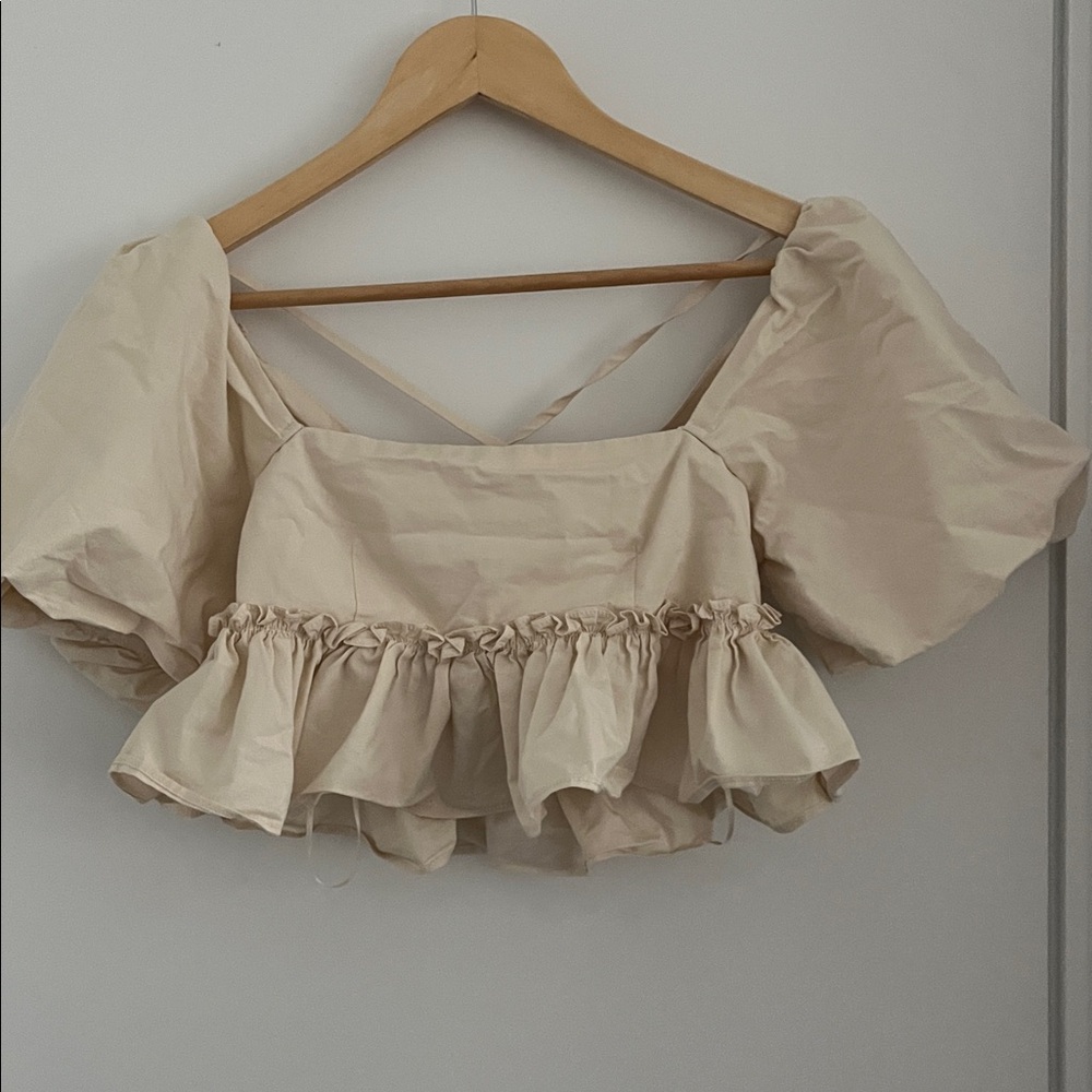 urban outfitters Kimchi Blue Puff Sleeve Tie Back Cropped Shirt